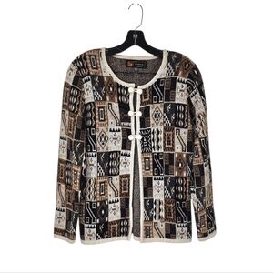 Intialpaca 100% Baby Alpaca Mixed Pattern Cardigan Sweater Women's Medium